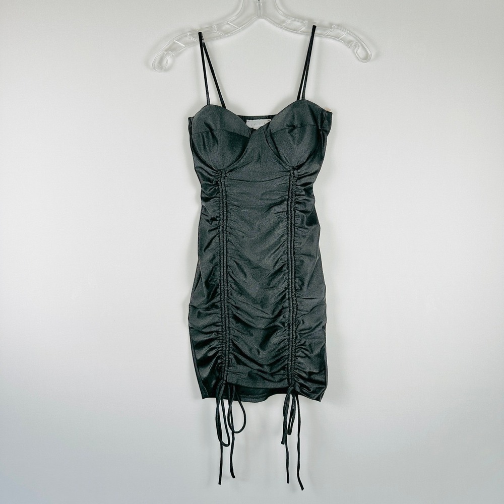 Studio 1011 Black Bodycon Dress Small Ruched Spaghetti Strap Clubwear Party‎